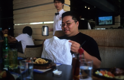 Happy Fat Dog waiting for his birthday lunch